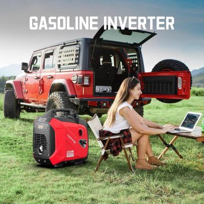 Generador de gasolina de 2500 W con inversor (a prueba de tormentas), generador portátil de 17,7 kg (39 lb), adecuado para vehículos recreativos, admite conexión en paralelo, diseño silencioso, adecuado para uso familiar y campamento, bajo consumo de comb