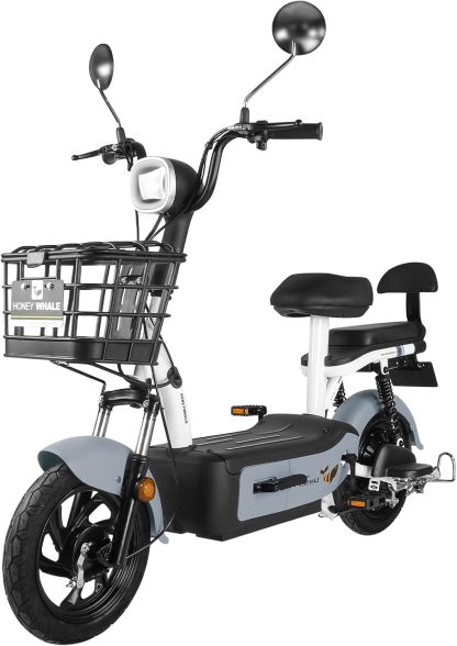 HONEYWHALE U1s Bicicleta eléctrica para adultos, bicicleta eléctrica con alarma, motor máximo 650W, velocidad máxima 31KM/H, autónoma 60-65KM, batería de gran capacidad 20AH, dos asientos