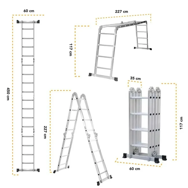 Escalera Multiposiciones De Aluminio 4.5 Metros 16 Peldaños