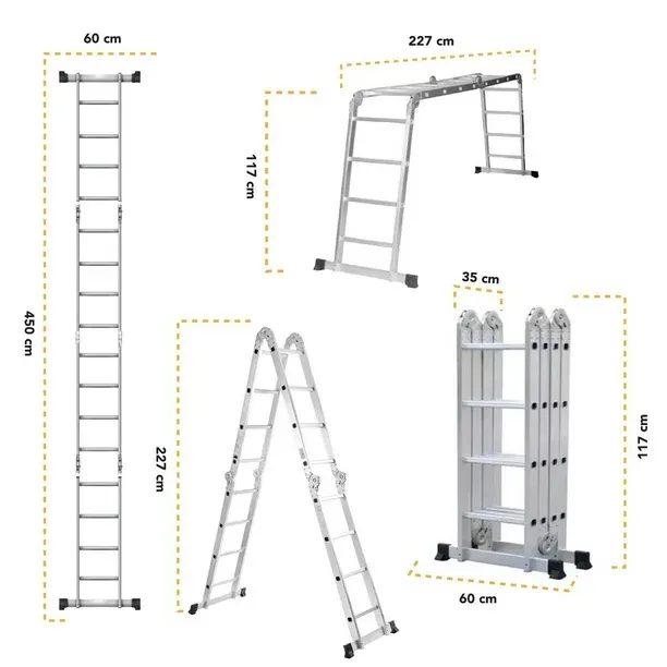 Escalera Multiposiciones De Aluminio 4.5 Metros 16 Peldaños