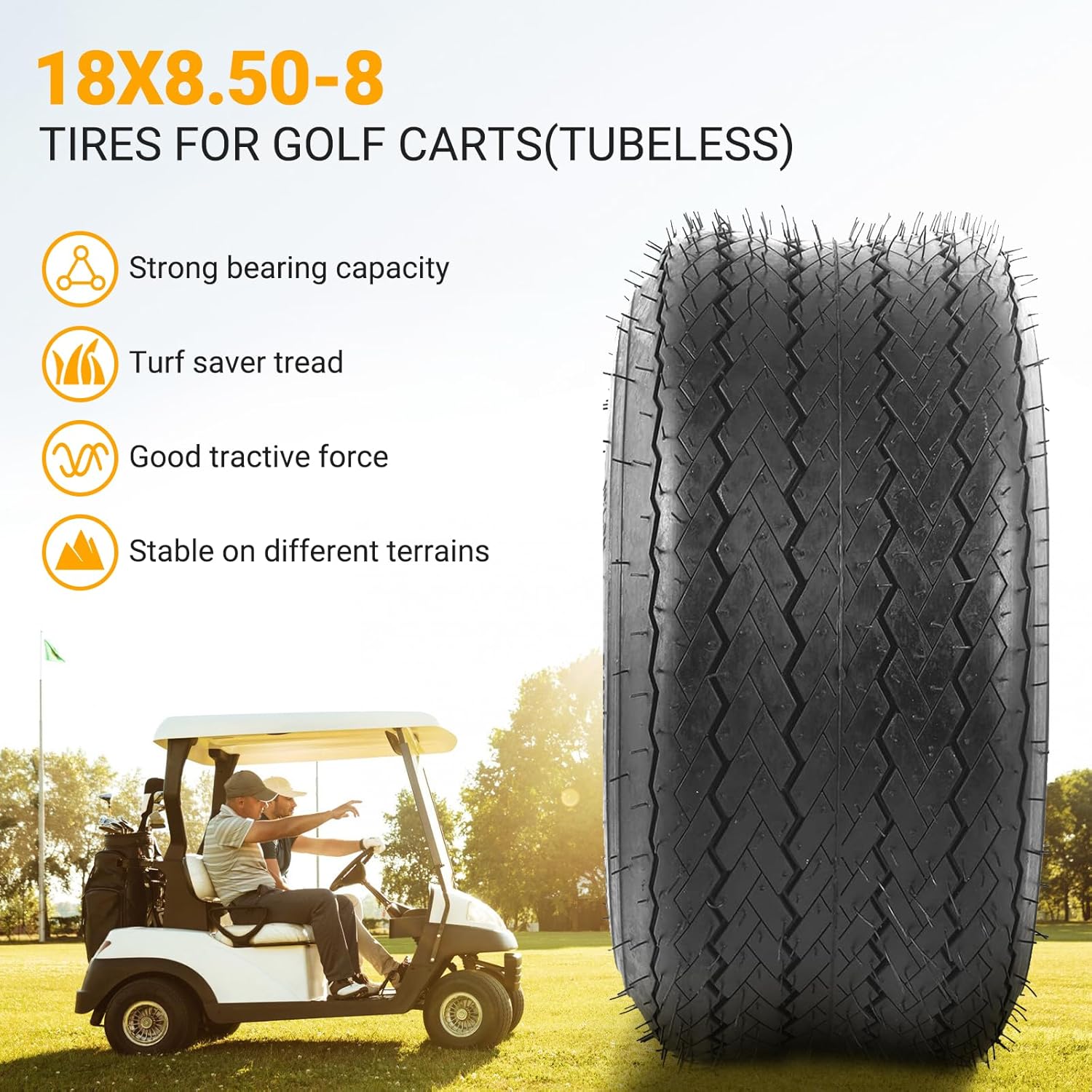 AR-PRO Paquete de 2 neumáticos para cortacésped de 20 x 8.00-8 (4 capas sin cámara), neumáticos sin cámara de repuesto para cortacésped, carritos de golf y ATV, llanta no incluida