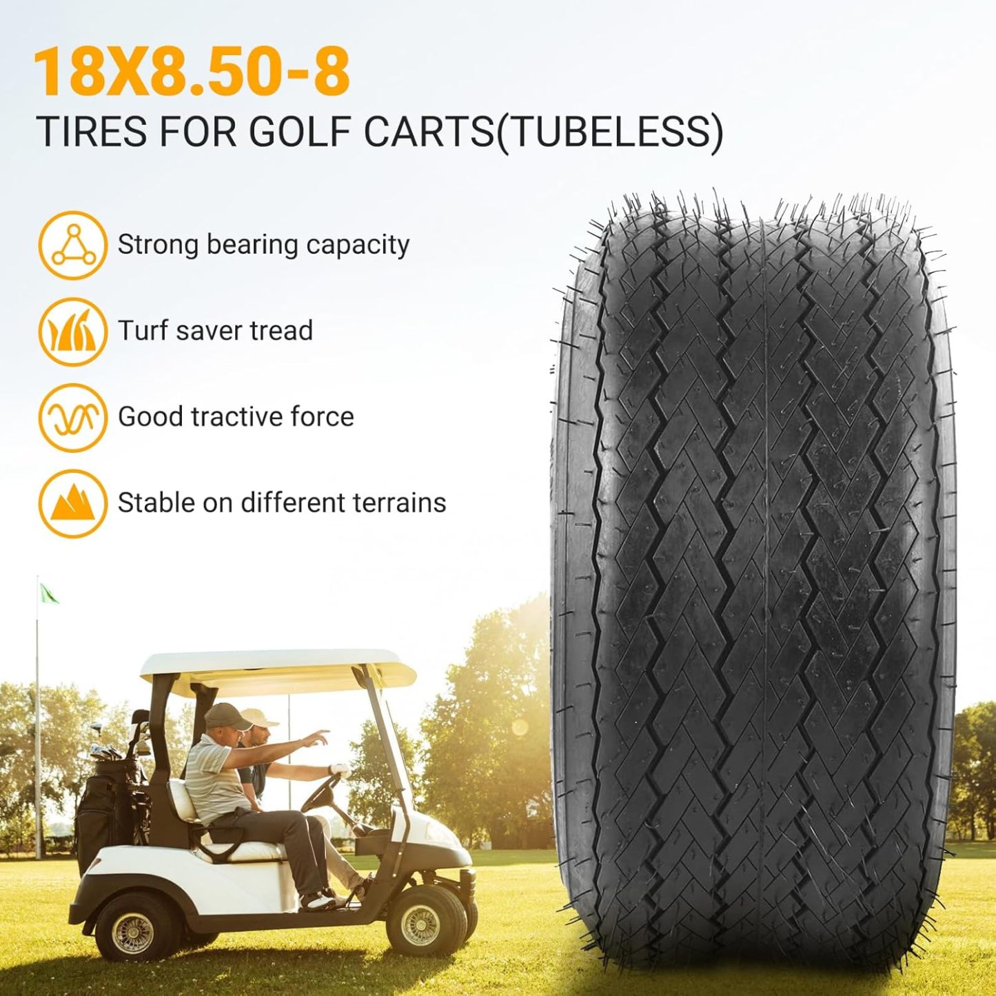 AR-PRO Paquete de 2 neumáticos para cortacésped de 20 x 8.00-8 (4 capas sin cámara), neumáticos sin cámara de repuesto para cortacésped, carritos de golf y ATV, llanta no incluida