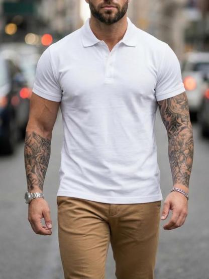 MODA MANIA Playera Camiseta Polo Básica Slim Fit de Algodón Acanalado Transpirable Estilo 'Old Money' Casual de Negocios para Verano y Diario