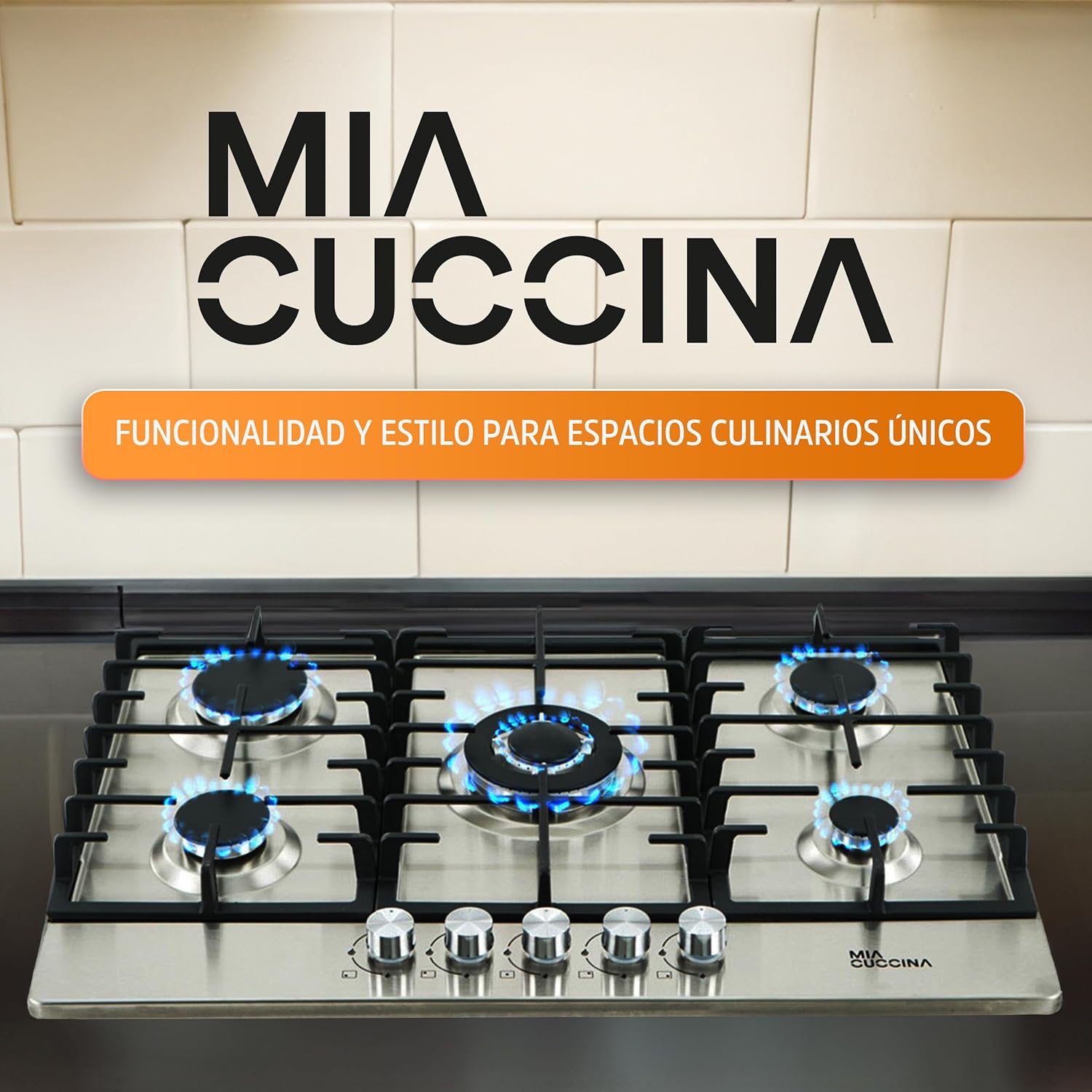 [Copy]Parrilla de Gas - Estufa Empotrable - Natural o LP | Estufa 5 Quemadores - Ideal para tu Hogar | Parrilla de Gas 5 Quemadores de Acero Inoxidable | Perfecta para Cocina Integral | MIA CUCCINA 63x53