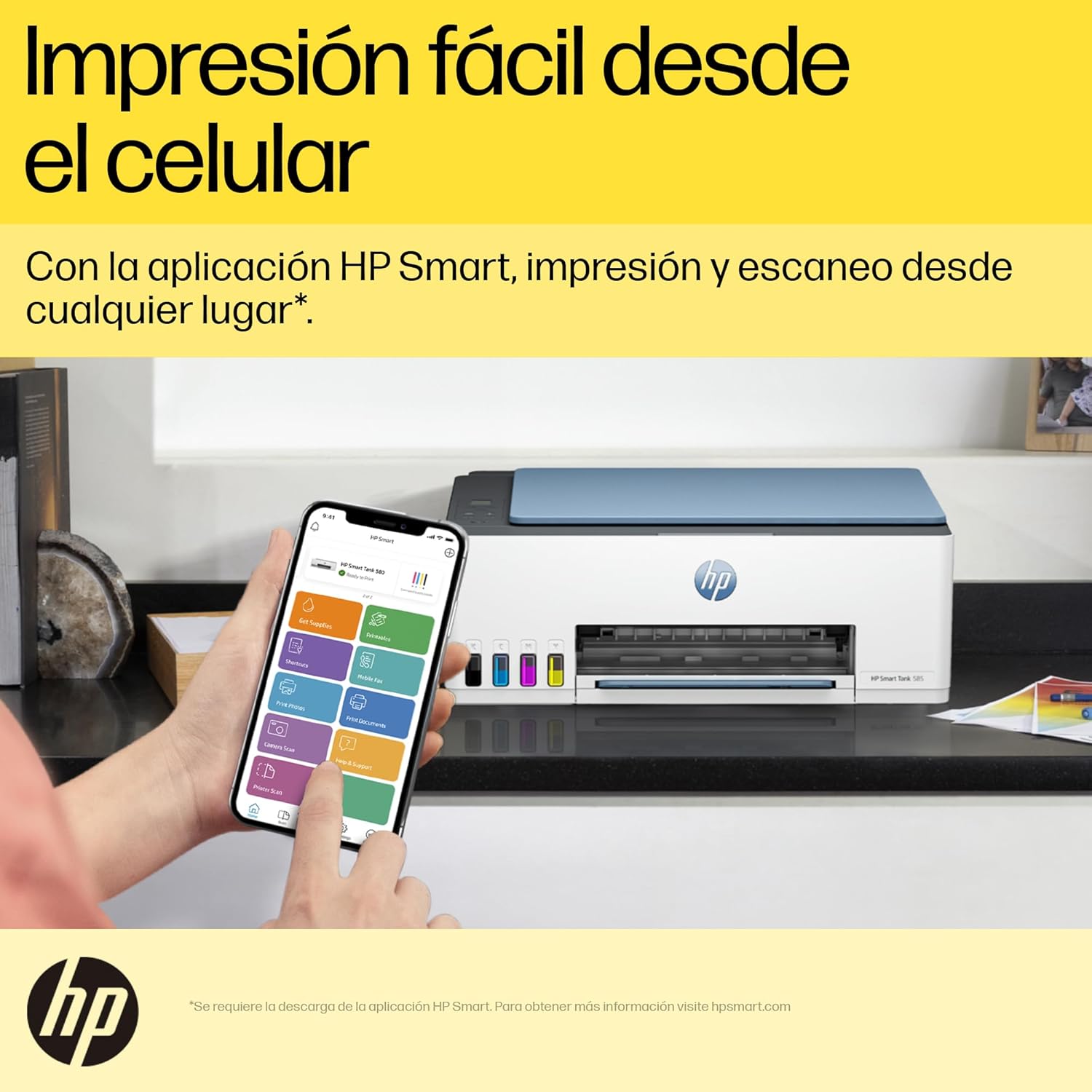 HP Impresora Multifuncional Smart Tank 580, Tinta Continua, Color, Wi-Fi, Dúplex (Doble Cara) Manual, Impresión Desde Smart App, 2 años de Garantía (1F3Y2A)