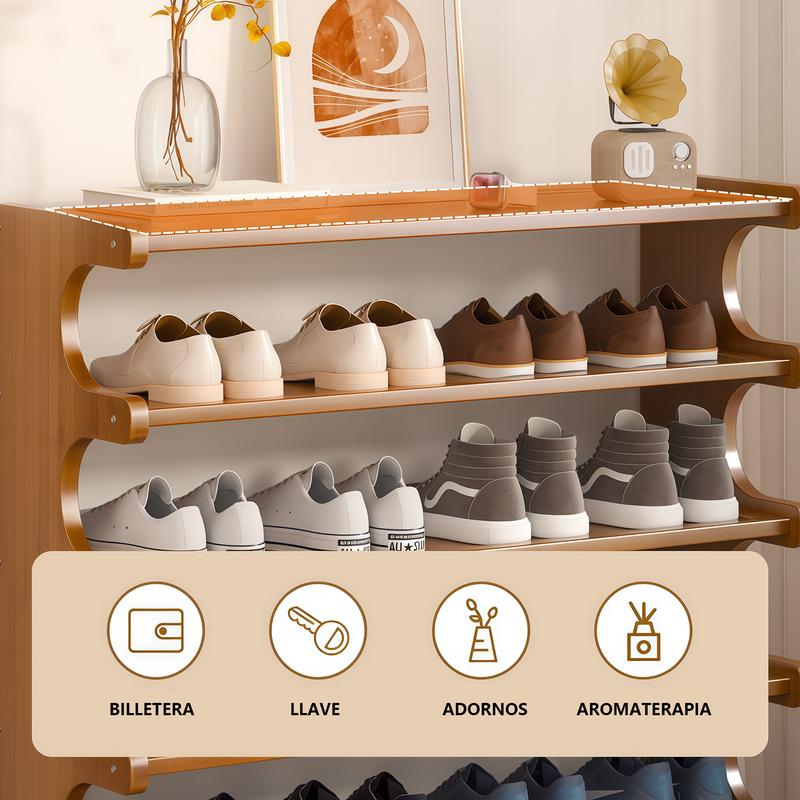 Estuche de almacenamiento 6Niveles para entrada de madera sólida y bambú multicapa, zapatero grande de bambú con gran capacidad, ahorro de espacio en el hogar o dormitorio, acomodar múltiples pares de zapatos con supergran capacidad, solución de almacenaj