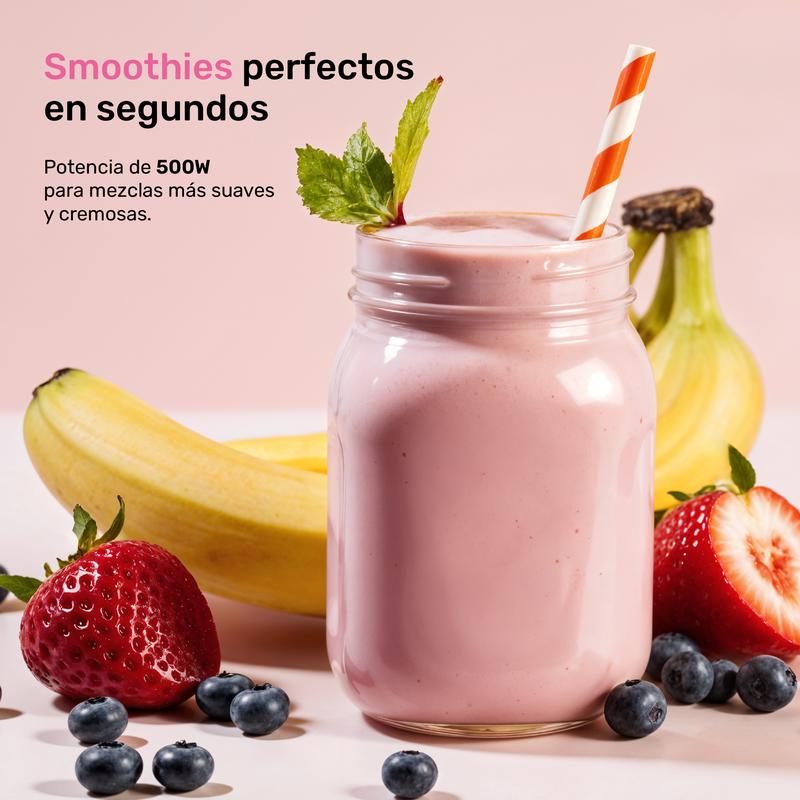 Licuadora Rosa Taurus Haley Ribbon, Potente 500W, ideal para smoothies y jugos, jarra de plástico de 1.65 L, compacta y Moderna
