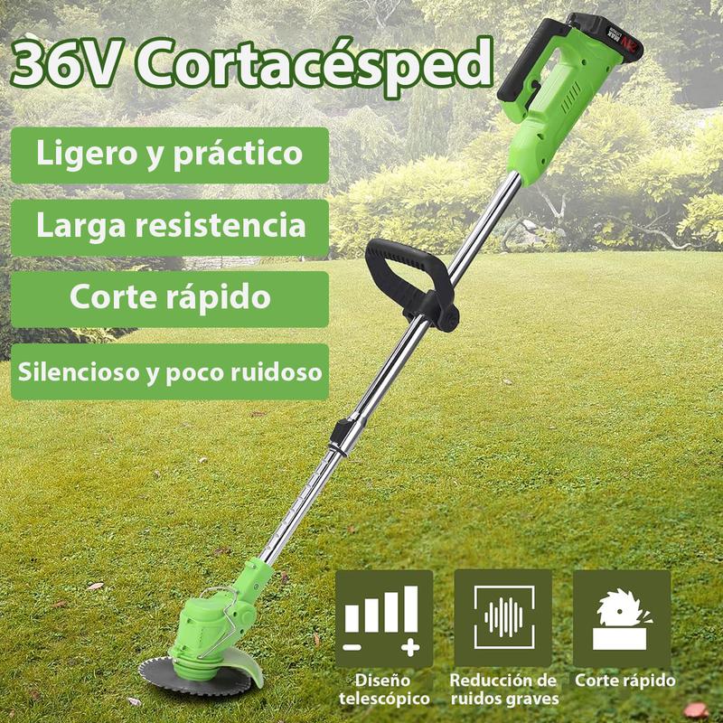 Desbrozadora Inalámbrica 21V – Dile Adiós a la Maleza en tu Jardín – Corta Césped, Hierba y Ramas – 2 Baterías de 3000mAh – 45 min de Autonomía – Ajustable 94-130cm – Cabezal 90° + Mango 360° – Regalo Perfecto para Papá o Jardineros – Verde o Negro