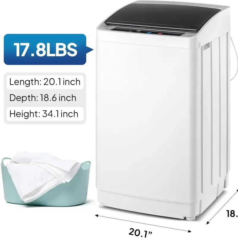 Lavadora portátil ROVSUN de 17,8/25/30 libras, lavadora eléctrica totalmente automática con tambor de acero inoxidable, lavadora compacta de 110 V, lavadora y secadora centrífuga combinadas con bomba de desagüe para apartamentos, residencias estudiantiles