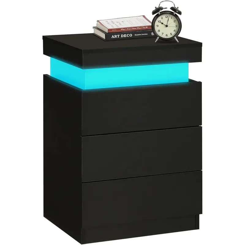 [Rebajas de verano] Mesita de noche Sikaic con estación de carga y luces LED, mesita de noche con tapa deslizante para dormitorio, mesita de noche con cajones, mesa auxiliar moderna, muebles para el hogar, artículos esenciales para residencias estudiantil