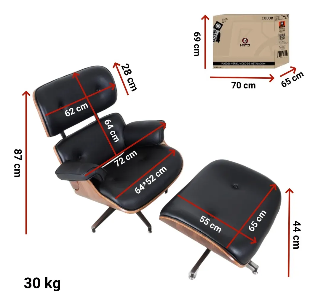 Sillón Giratorio Charles Modelo Eames Con Ottoma Lounge