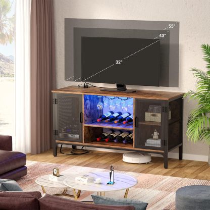 Homieasy Gabinete de Bar de Vino con Tomas de Corriente y Luces LED, Gabinete Industrial para Licor con Estantes de Vino Ajustables, Gabinetes de Estación de Café con Almacenamiento para Cocina/Hogar