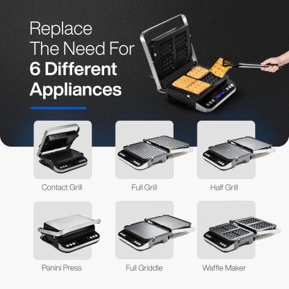 Yedi Paquete Total Parrilla digital 6 en 1, máquina para hacer waffles, prensa para panini, plancha estilo tempanyaki, con kit de accesorios de lujo