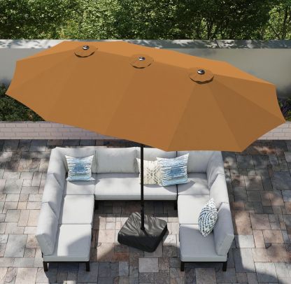 [Luz LED] Phivilla Home Sombrilla grande para patio exterior de 15 pies con base – Opción de luz LED, doble cara, manivela, impermeable