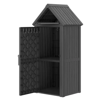 Armario de almacenamiento para exteriores, armario de limpieza, armario para herramientas, resistente a la lluvia y al agua, resistente al sol para patios y jardines en EE. UU., cuarto de herramientas de jardín, caja de almacenamiento para el patio traser