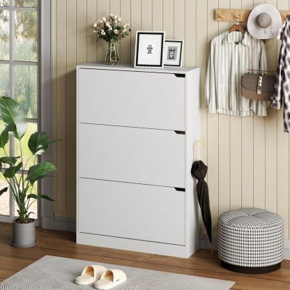 clóset de zapatos con 3 cajones abatibles, clóset de madera oculto, clóset de almacenamiento de zapatos no empotrado para entrada, pasillo, color blanco 47 pulgadas de alto x 31.5 pulgadas