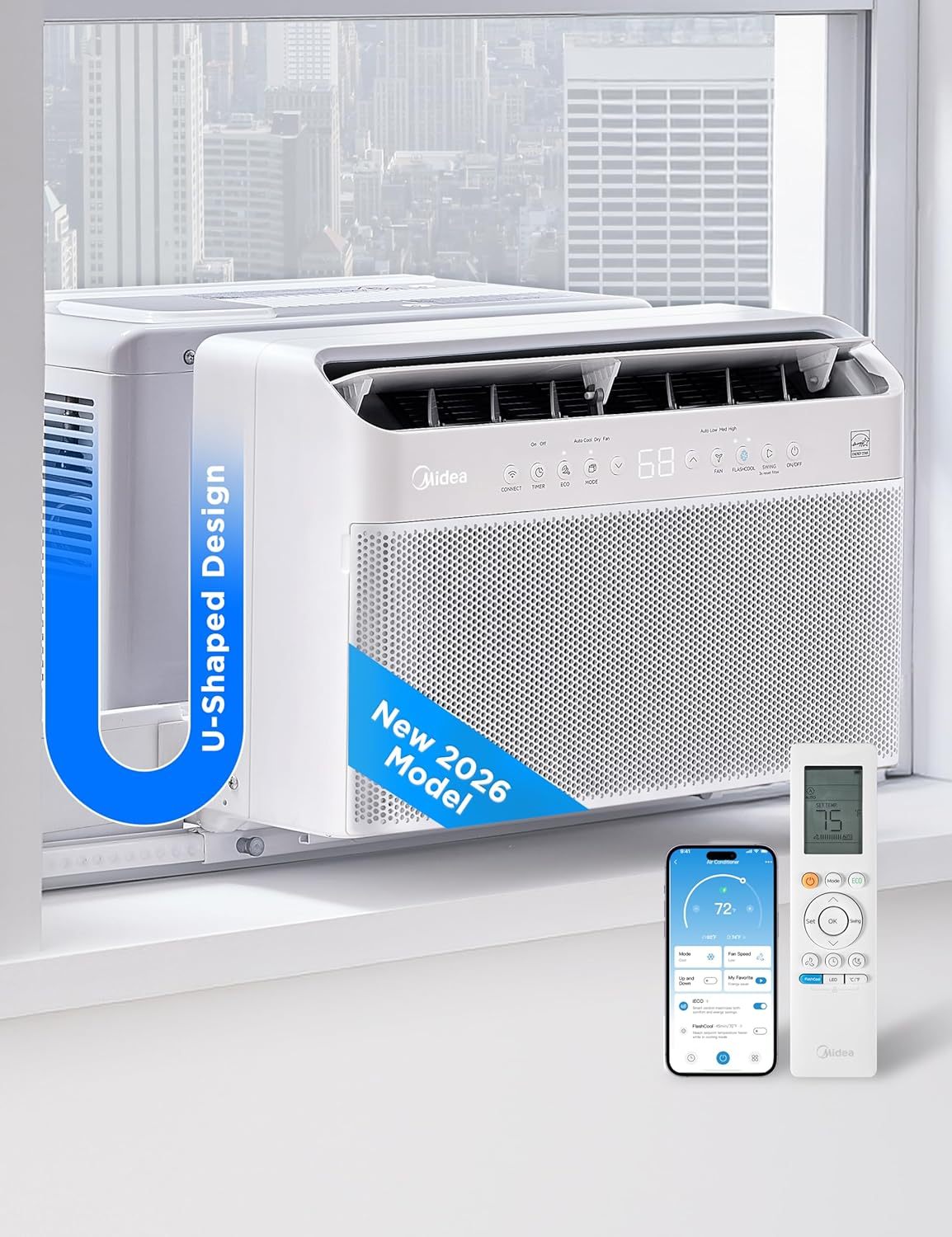 Midea 12,000 BTU U Shaped Smart Inverter Window Air Conditioner - Cools 550 Sq Ft, Ultra Quiet with Open Window Operation - Alexa/Google Assistant Compatible, 37% Energy Savings, Remote (2026 Edition)