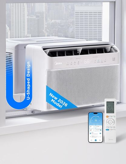 Aire acondicionado de ventana inteligente Midea de 12 000 BTU con inversor en forma de U: enfría 550 pies cuadrados, ultra silencioso con la ventana abierta, compatible con Alexa/Google Assistant, ahorro de energía del 37 %, control remoto (edición 2026).