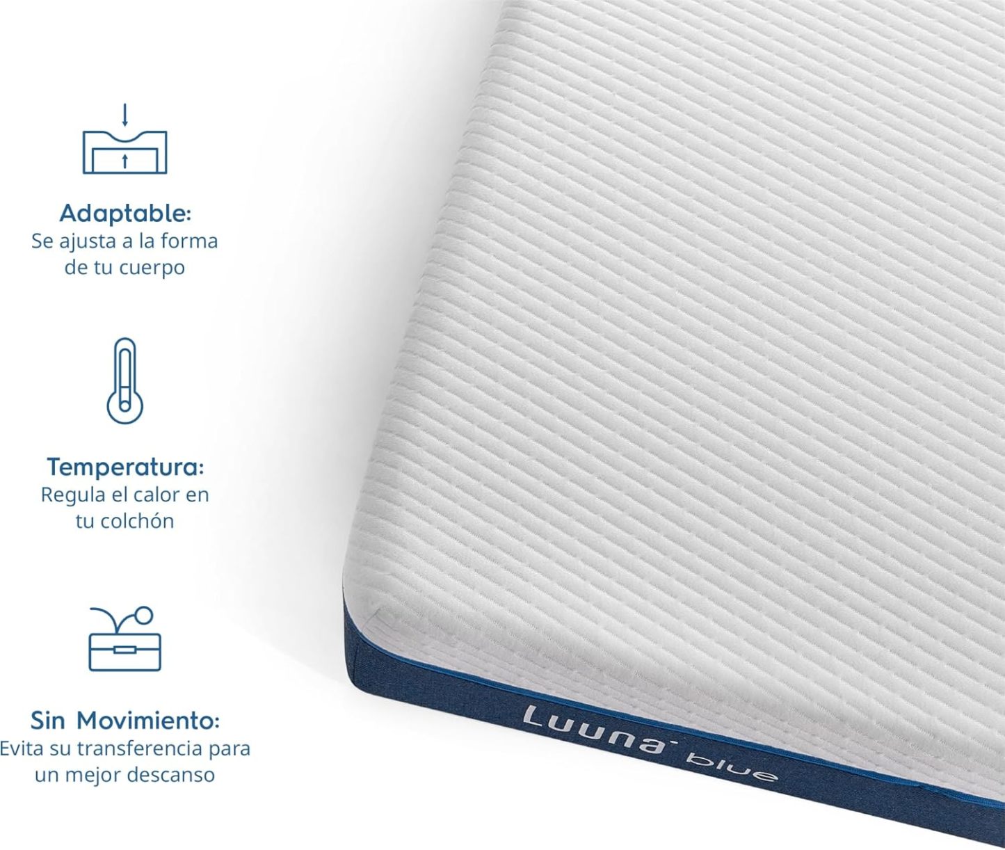 Luuna Blue Colchón Queen Size, Colchón Memory Foam, 24cm de Altura, Firmeza Media, Colchones en Caja, 3 Capas de Espuma de Alta Densidad, Colchón Fresco