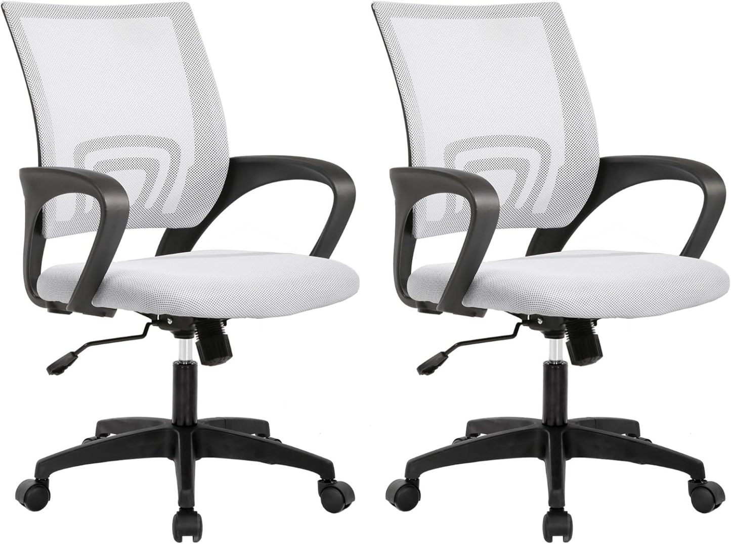 BestOffice | Ergonomic Office Chair | Mid-Back Swivel Desk Chair | Breathable Backrest & Lumbar Support | Adjustable Height | Sponge Seat | Rolling Wheels | Dark Black | for Adults & Women