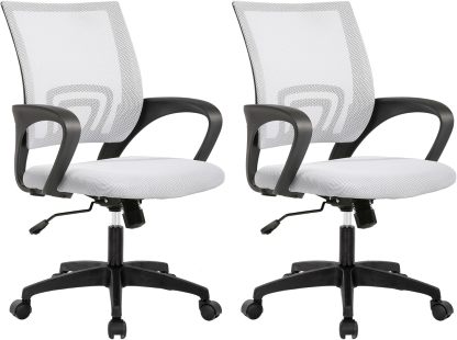 BestOffice | Ergonomic Office Chair | Mid-Back Swivel Desk Chair | Breathable Backrest & Lumbar Support | Adjustable Height | Sponge Seat | Rolling Wheels | Dark Black | for Adults & Women