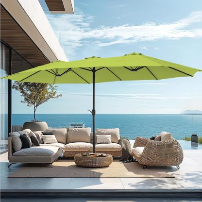 [Luz LED] Phivilla Home Sombrilla grande para patio exterior de 15 pies con base – Opción de luz LED, doble cara, manivela, impermeable