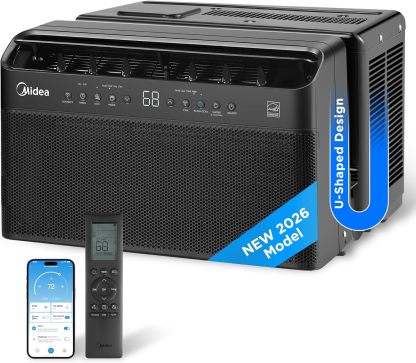 Aire acondicionado de ventana inteligente Midea de 12 000 BTU con inversor en forma de U: enfría 550 pies cuadrados, ultra silencioso con la ventana abierta, compatible con Alexa/Google Assistant, ahorro de energía del 37 %, control remoto (edición 2026).