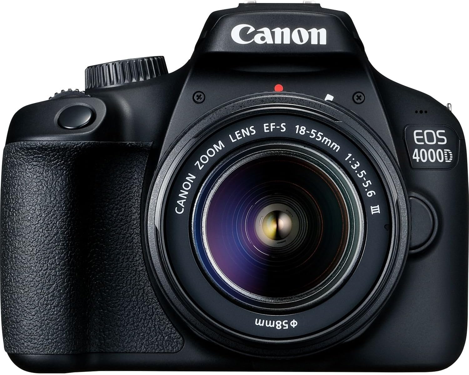 Cámara Canon EOS 4000D con Lente EF-S 18-55mm f/3.5-5.6 III y Accesorios Profesionales: Batería de Repuesto LPE10, Flash Esclavo, Bolsa Grande para Dispositivos en Negro
