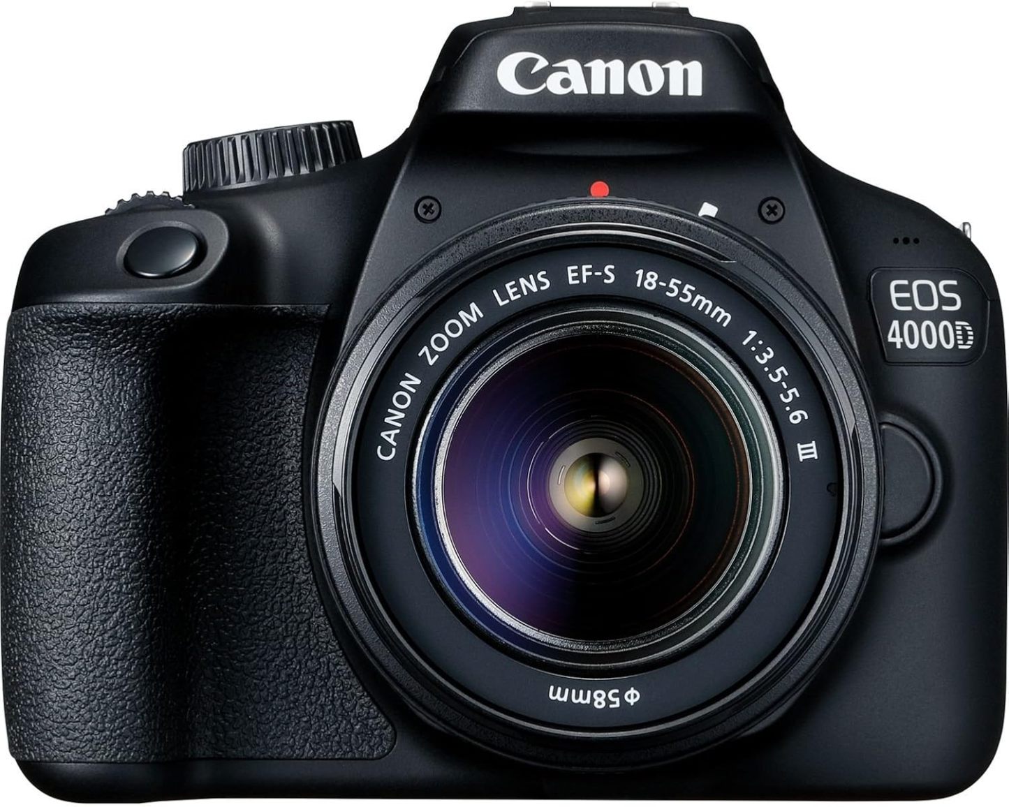 Cámara Canon EOS 4000D con Lente EF-S 18-55mm f/3.5-5.6 III y Accesorios Profesionales: Batería de Repuesto LPE10, Flash Esclavo, Bolsa Grande para Dispositivos en Negro