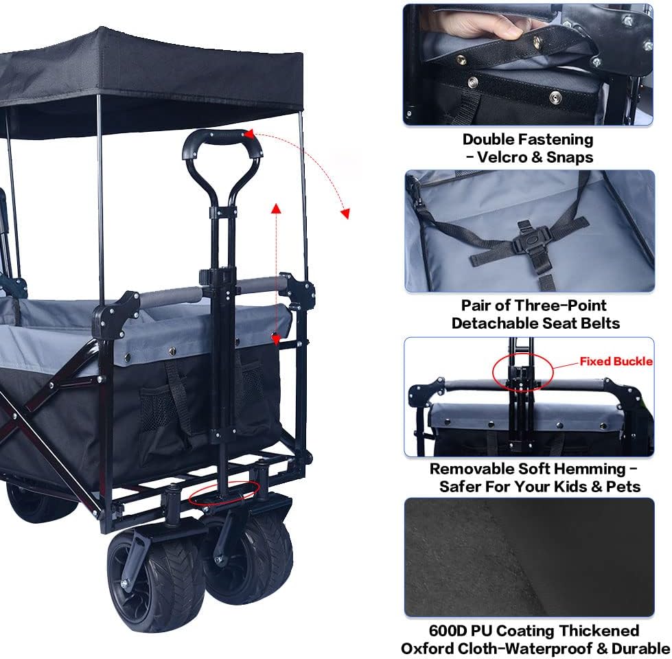 Bicicleta plegable resistente con parte superior extraíble, ruedas grandes de 4 pulgadas, frenos, mango ajustable, bolsa refrigeradora para jardín y playa al aire libre