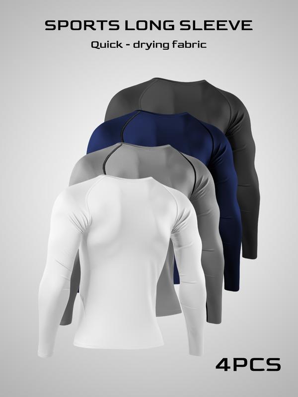 4 camisetas deportivas de manga larga para hombre, ajustadas y moldeadoras, camiseta de compresión, transpirable y cómoda, ideal para correr, entrenar y ciclismo, Top de Ropa Deportiva,Ropa de Ciclismo,Camiseta de Rendimiento,Camiseta Muscle Fit,Camiseta