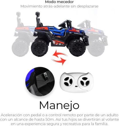 Raganet, Buggy Electrico Montable para Niños Color Rojo, Carrito de Control Remoto y Manejo Directo, con Luces, Estereo y Pedales Funcionales, Medidas: Alto 76cm X Ancho 68cm X Largo 109cm