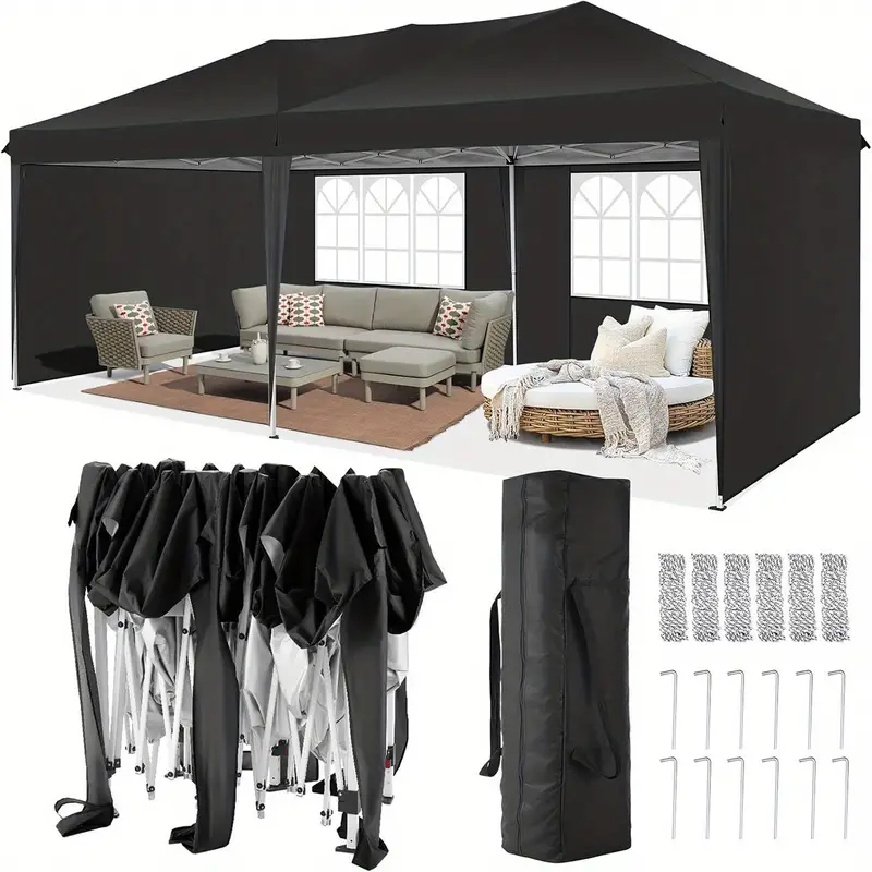 SANOPY 10×20 pies carpa parasol emergente con 4 paredes laterales desmontables, fácil de instalar, carpa parasol comercial para exteriores, adecuada para fiestas/patio/carpa de exhibición, pabellón impermeable y UPF50+ con bolsa de transporte