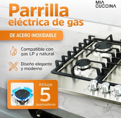 [Copy]Parrilla de Gas - Estufa Empotrable - Natural o LP | Estufa 5 Quemadores - Ideal para tu Hogar | Parrilla de Gas 5 Quemadores de Acero Inoxidable | Perfecta para Cocina Integral | MIA CUCCINA 63x53