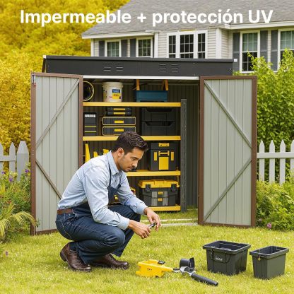 BRO A SIS Caseta de jardín metálica, 2 Puertas con Cerradura, ventilada, para Guardar Herramientas y Suministros. (Verde)