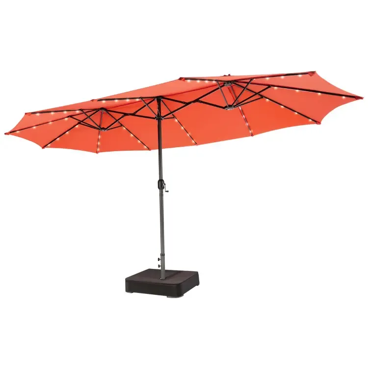 【Luces LED solares】Sombrilla grande de patio COSTWAY de 4,5 m, sombrilla doble extragrande para exteriores con base, 36 luces LED y manivela para jardín, terraza, piscina, patio, decoración del 4 de julio, regalo para papá