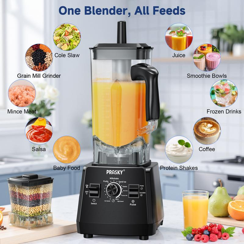 Prasky 2 en 1: Licuadora y Molinillo de 102 oz para uso doméstico. Potente licuadora de cocina de gran capacidad (68 oz), libre de BPA, con 2 recipientes de sobremesa. Tritura hielo, prepara salsas y batidos, y muele café y especias. Ideal para bebidas co