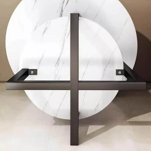 Mesa De Centro Auxiliar Minimalista Redonda Para Sala De Gri Marróny Negro