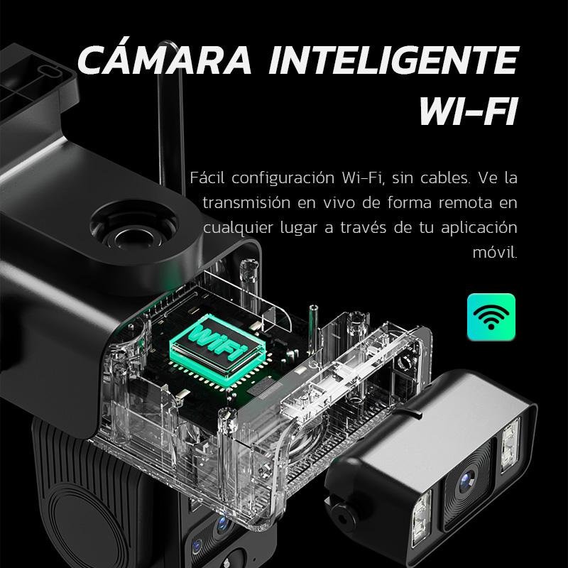Cámara WiFi de Seguridad Solar Exterior con Lente Dual y Batería 8000mAh - Modelo AJ19-WiFi, 8MP Ultra HD, 360° Panorámica, Visión Nocturna a Color, Alarma Sonora, Comunicación Bidireccional, Sin Mensualidad (Tarjeta SD/Gratis 7 Días), IP66, Fácil Instala