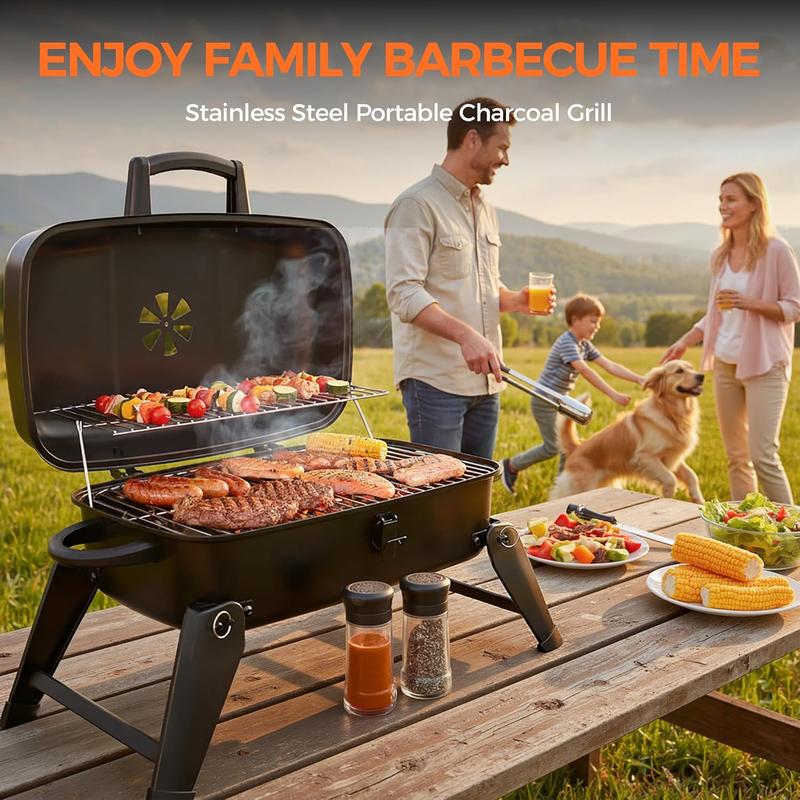 MASTER COOK Parrilla portátil de carbón/gas, plegable y ligera, con ventilación ajustable, 330 pulgadas cuadradas de área de cocción para exteriores, caravanas, camping, patios, fiestas al aire libre y viajes.