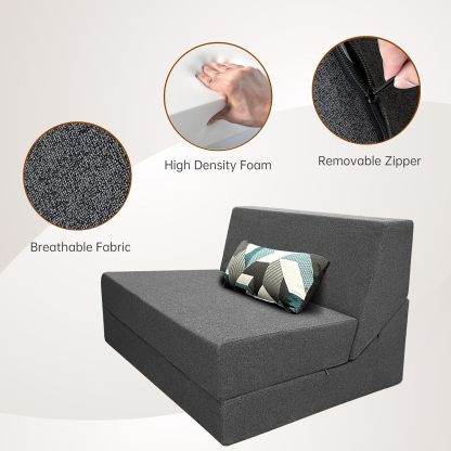 Nigoone - Sofá plegable tamaño Queen de espuma viscoelástica con 2 almohadas, sillón perezoso, triple futón, camas convertibles, funda lavable, gris oscuro