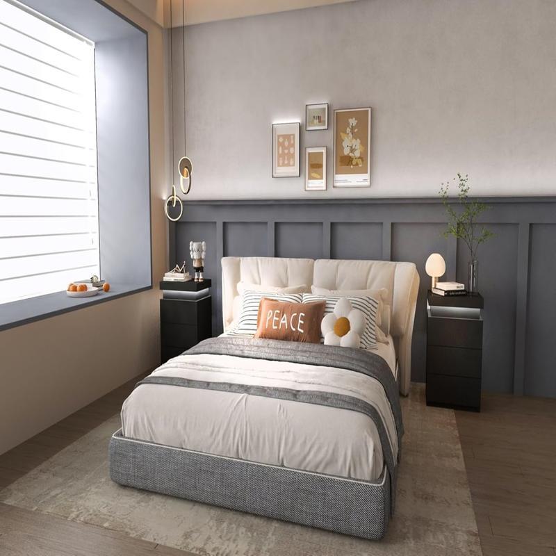 Mesita de Noche Inteligente con Luz LED Ajustable, 3 Cajones, Tapa Deslizante, Puertos USB y Tomas de Corriente, 45x35x68cm, Estación de Carga para Recámara, Negro
