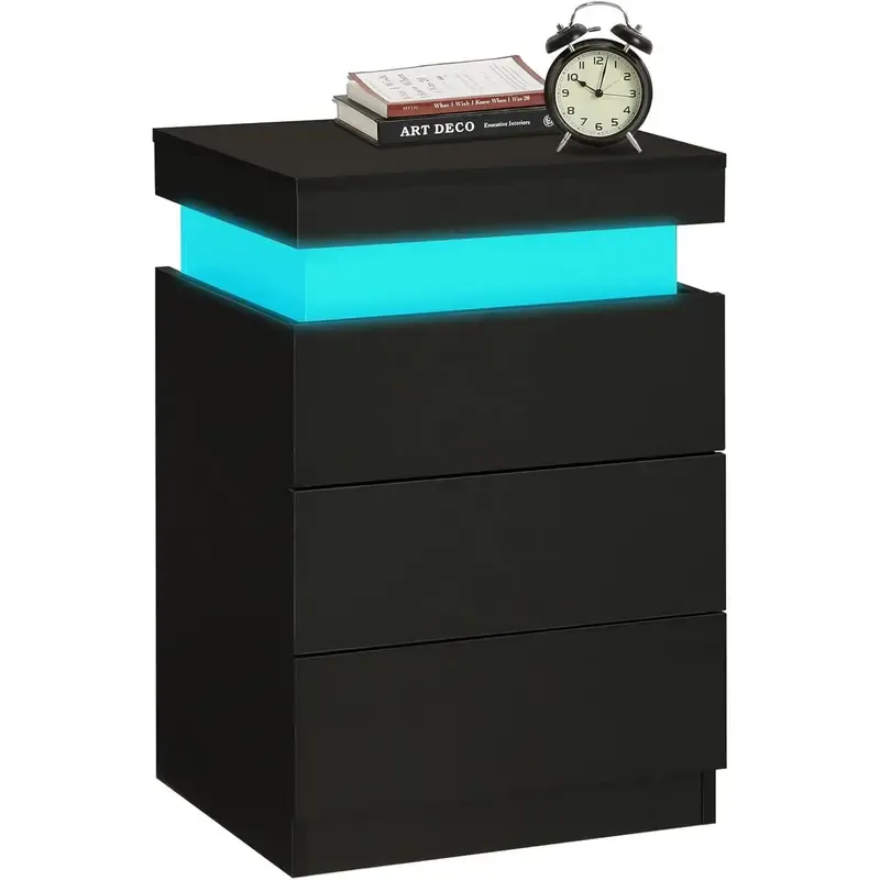 [Rebajas de verano] Mesita de noche Sikaic con estación de carga y luces LED, mesita de noche con tapa deslizante para dormitorio, mesita de noche con cajones, mesa auxiliar moderna, muebles para el hogar, artículos esenciales para residencias estudiantil
