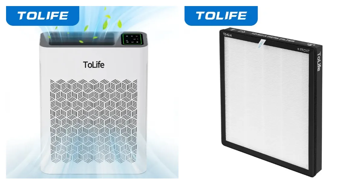Purificador de aire ToLife TZ-K2 para habitaciones grandes (hasta 99 m²). Indicador de partículas PM 2.5, modo automático, temporizador, filtro HEPA: ¡elimina humo, polen y caspa de mascotas!