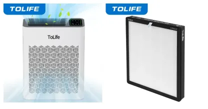 Purificador de aire ToLife TZ-K2 para habitaciones grandes (hasta 99 m²). Indicador de partículas PM 2.5, modo automático, temporizador, filtro HEPA: ¡elimina humo, polen y caspa de mascotas!