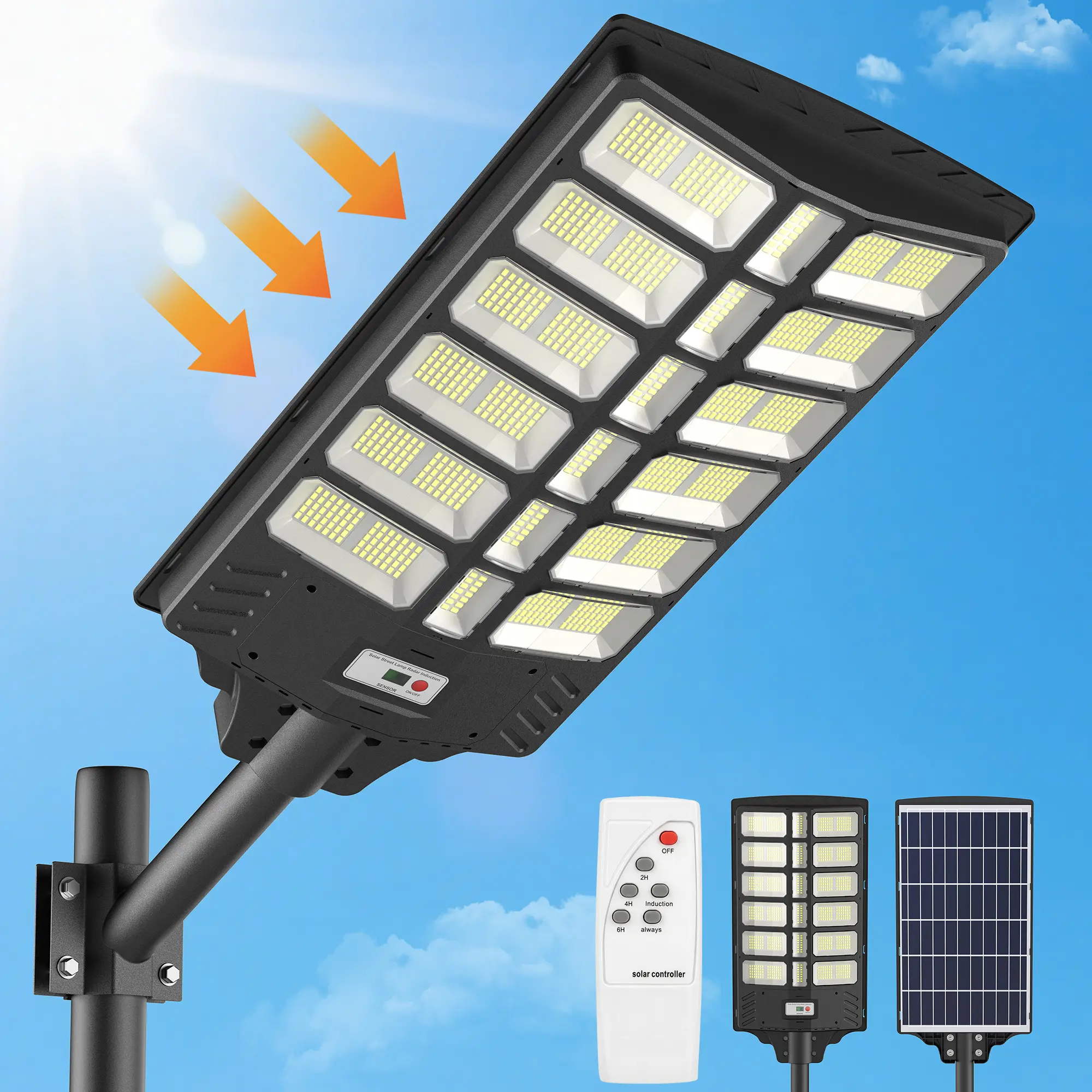 Lámpara solar de pared para exteriores – LED con sensor de movimiento y 3 modos | Luz de seguridad impermeable IP66 con control remoto | Luz para jardín, patio y porche | Iluminación solar para exteriores