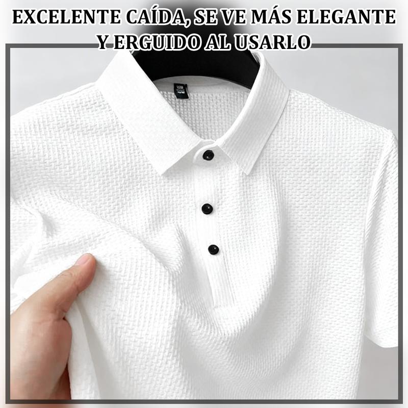 Polo Hombre de Waffle Hilo de Hielo Clásico Minimalista Ligero y Fresco Mantiene Forma Erguida para Uso Diario