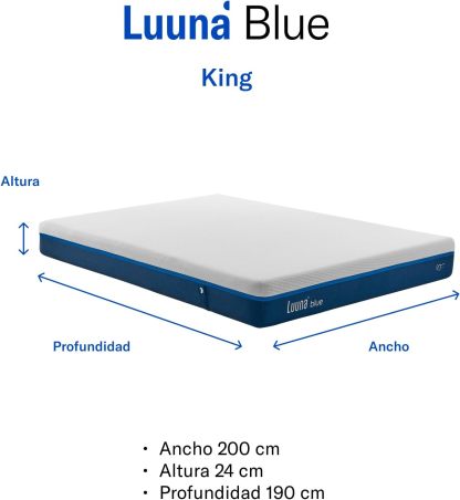 Luuna Blue Colchón Queen Size, Colchón Memory Foam, 24cm de Altura, Firmeza Media, Colchones en Caja, 3 Capas de Espuma de Alta Densidad, Colchón Fresco