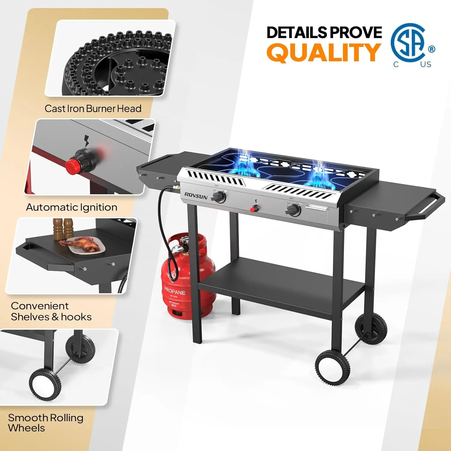 Estufa de gas propano para exteriores (2/3 quemadores) con encendido automático, regulador y estantes laterales — Potente cocina de pie de 150.000/225.000 BTU, ideal para cocinar en el patio trasero, elaboración casera de bebidas, envasado de alime