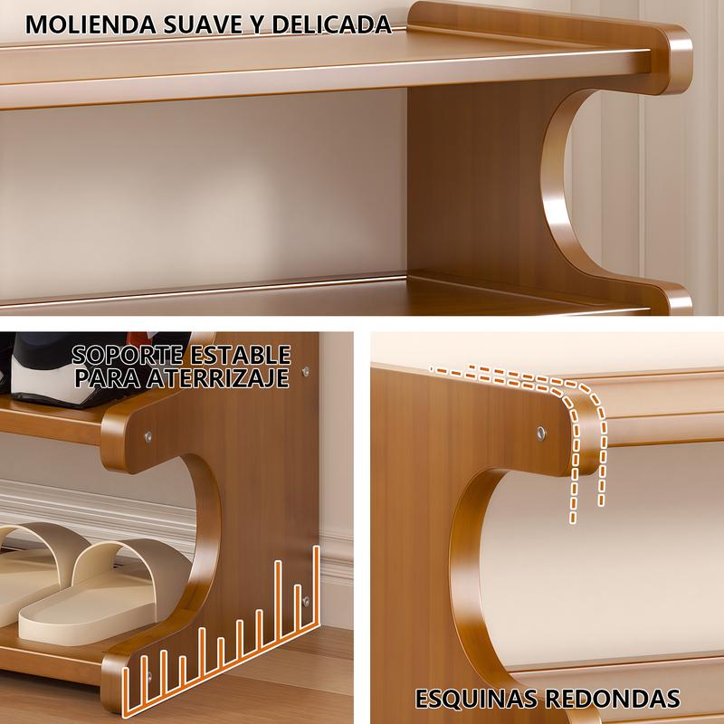 Estuche de almacenamiento 6Niveles para entrada de madera sólida y bambú multicapa, zapatero grande de bambú con gran capacidad, ahorro de espacio en el hogar o dormitorio, acomodar múltiples pares de zapatos con supergran capacidad, solución de almacenaj